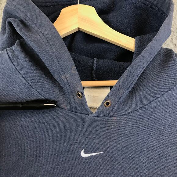 Vintage Y2K NIKE‎ Center Mini Swoosh Check Hoodie Faded Navy Blue Sz 2XL - Picture 14 of 15